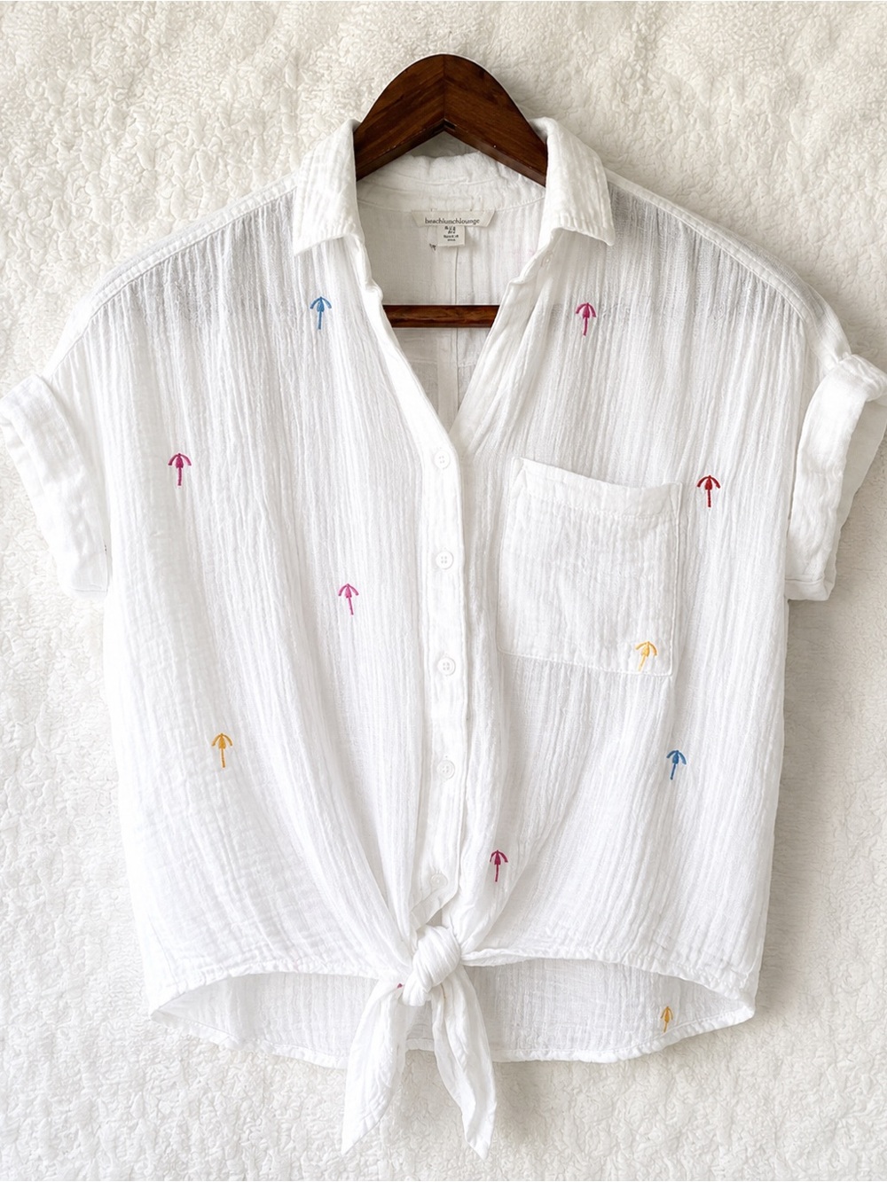 BeachLunchLounge White Cotton Palm Tree Tie Front Beach Top XS NWOT Summer Boho